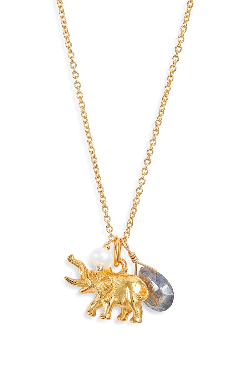 Kiara by Ki-ele Ellie Labradorite, Freshwater Pearl & Elephant Charm Necklace, Main, color, Gold