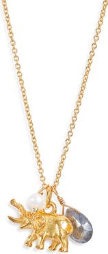 Kiara by Ki-ele Ellie Labradorite, Freshwater Pearl & Elephant Charm Necklace