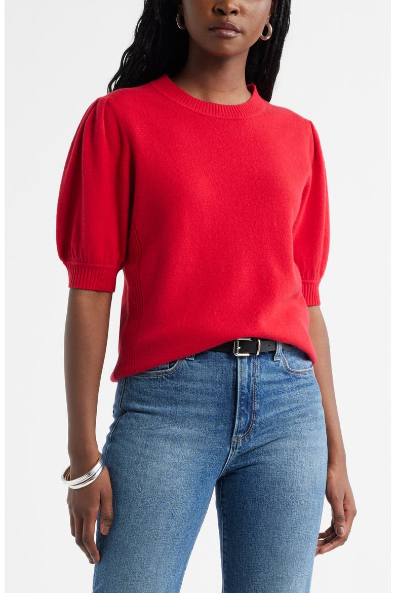 Puff Sleeve Wool & Cashmere Sweater, Main, color, RED LYCHEE