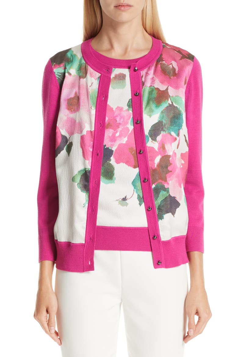 Jersey & Silk Cardigan, Main, color, CAMELLIA