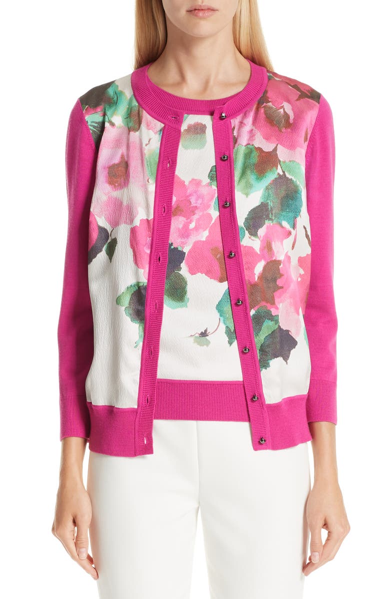 St. John Collection Jersey & Silk Cardigan, Main, color,