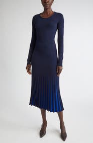 ST. JOHN Pleated Hem Long Sleeve Sweater Dress