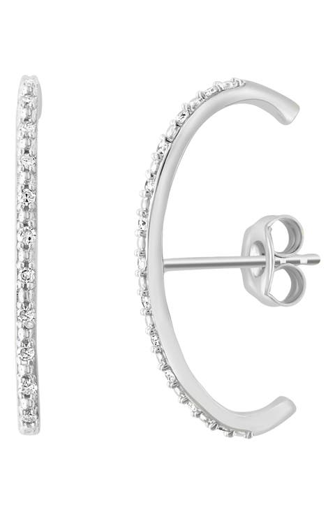 Sterling Silver Pavé Diamond Drop Earrings