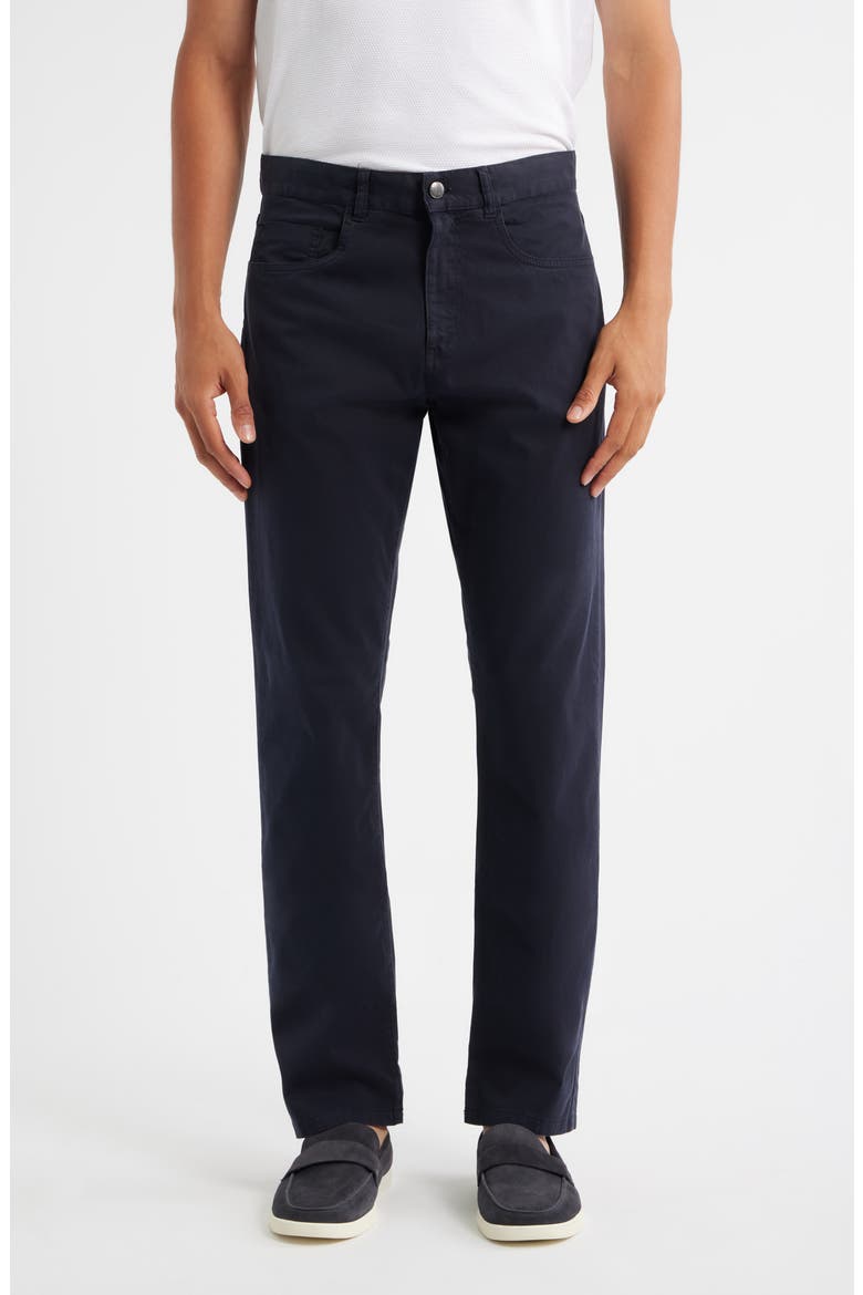 Regular Fit 5-Pocket Cotton Stretch Twill Pants, Main, color, NAVY