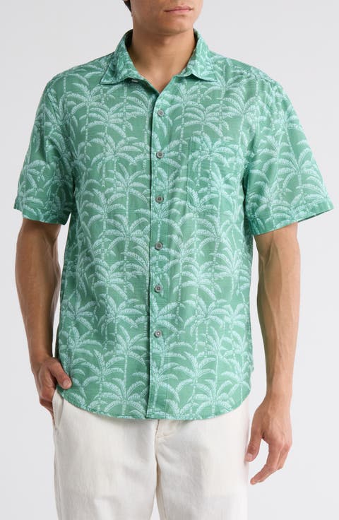 Palm Bliss Short Sleeve Cotton Button-Up Shirt