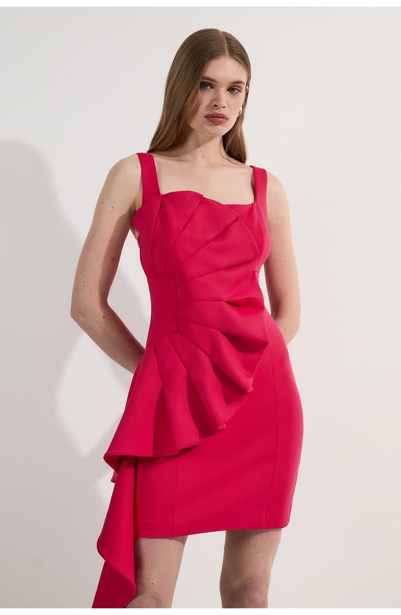 Karen Millen Scuba Drama Ruffle Woven Mini Dress, Main, color, Pink
