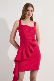 Karen Millen Scuba Drama Ruffle Woven Mini Dress
