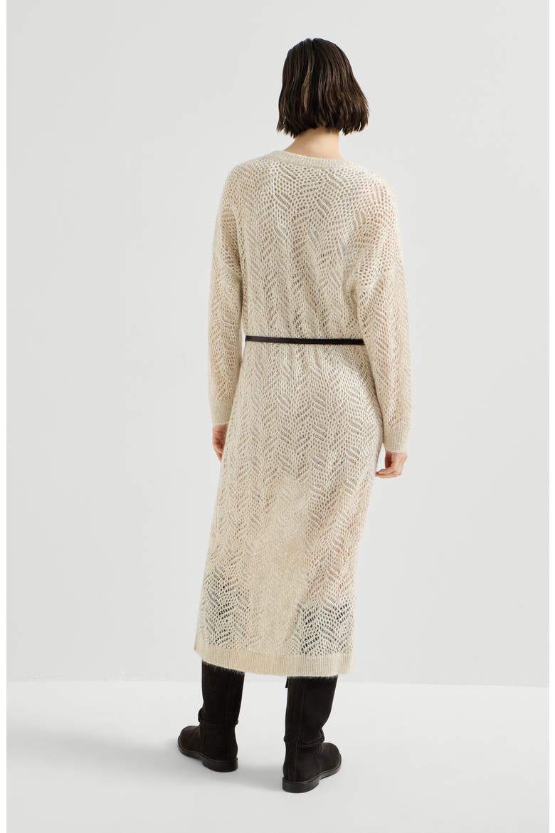 Dazzling abstract leaf knit dress in mohair and wool, Alternate, color, Cream