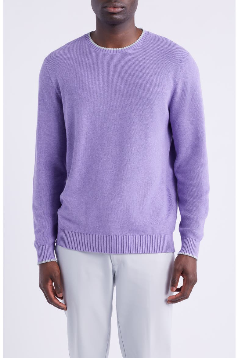 Hatched Cotton & Silk Blend Crewneck Sweater, Main, color, GALAXY