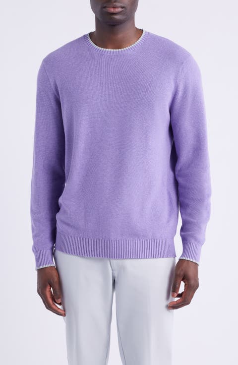 Hatched Cotton & Silk Blend Crewneck Sweater