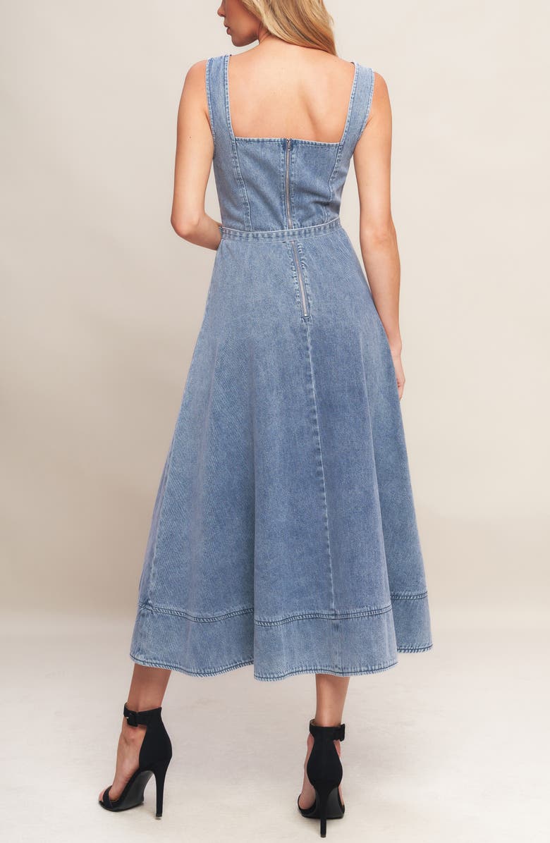 FLYING TOMATO Denim Midi Dress, Alternate, color, Acid Denim