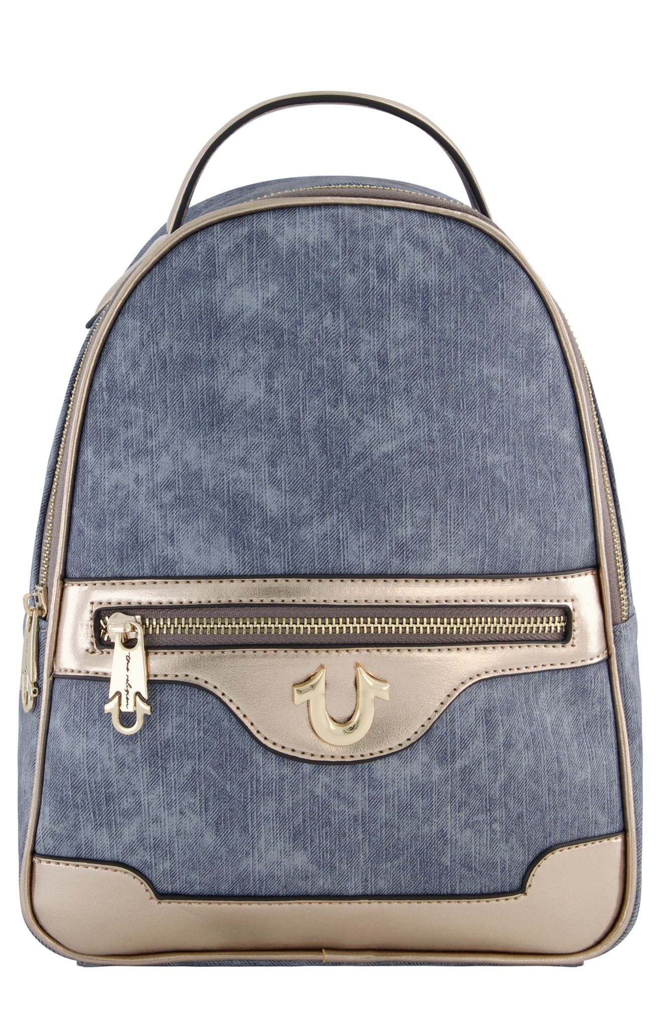 True Religion Denim & Metallic Trim Mini Backpack, Main, color, 
