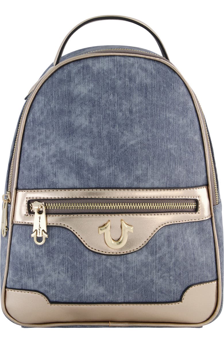 True Religion Denim & Metallic Trim Mini Backpack, Main, color,