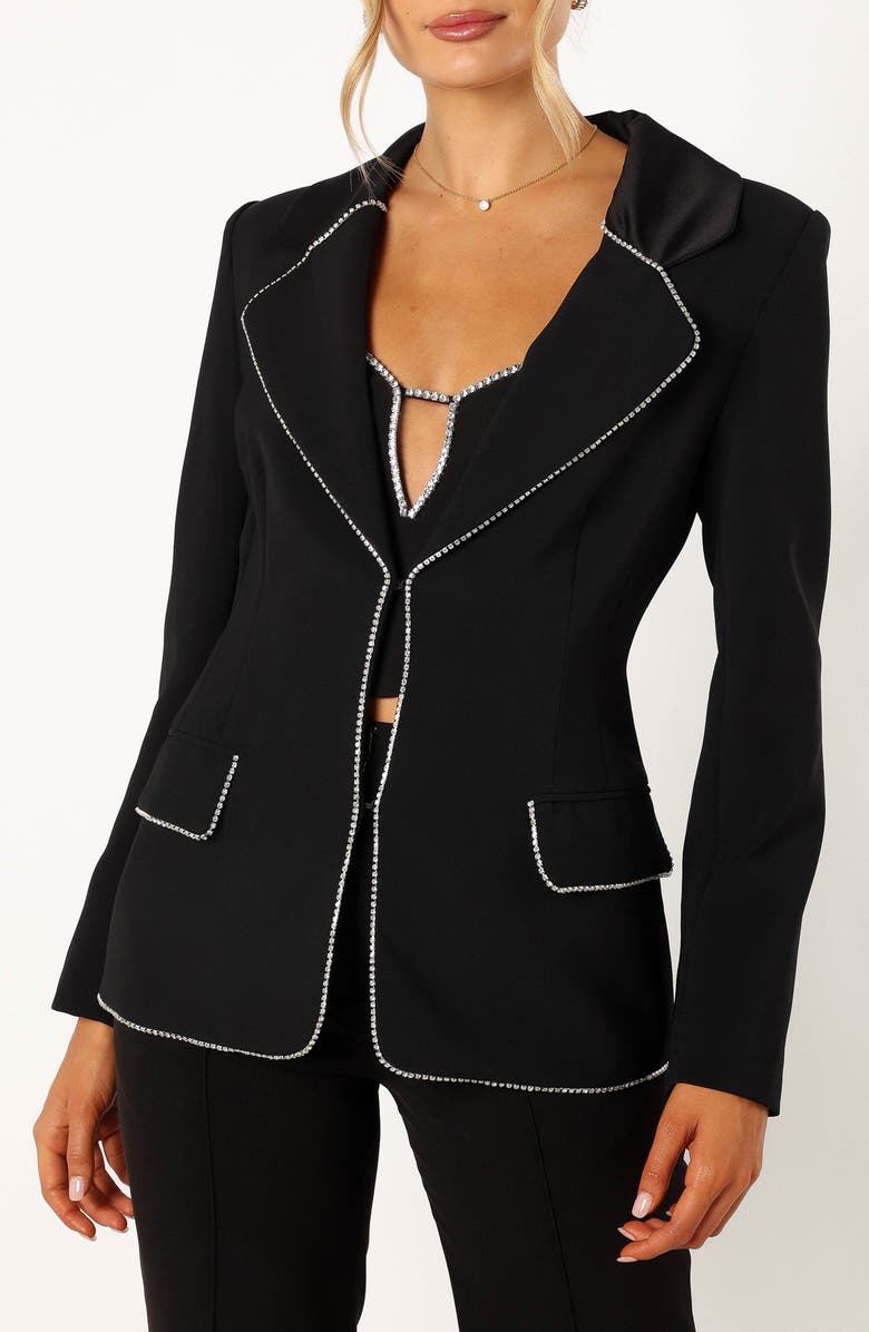 Petal & Pup Shiloh Crystal Embellished Blazer, Main, color, Black