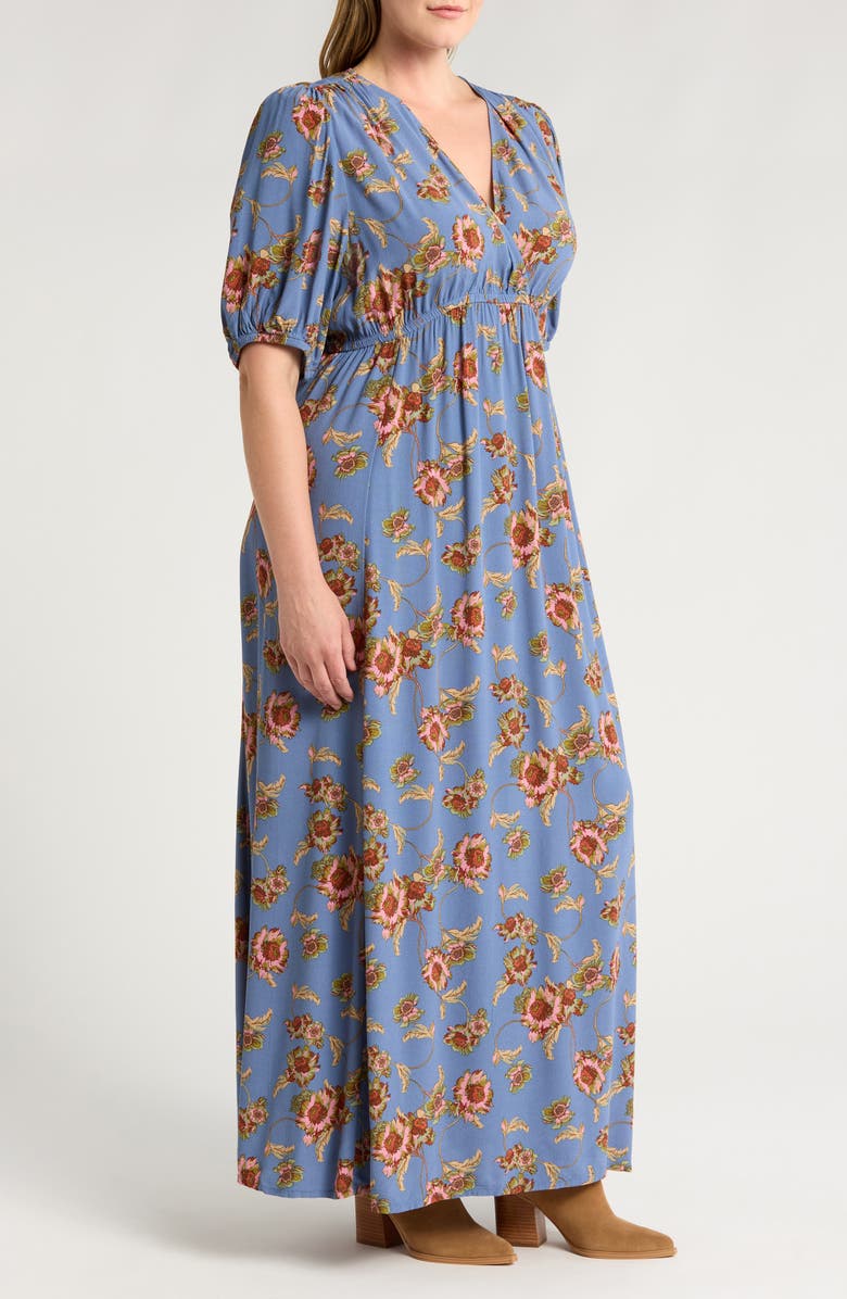 Treasure & Bond Floral Surplice V-Neck Maxi Dress, Alternate, color, Blue- Pink Wander Floral