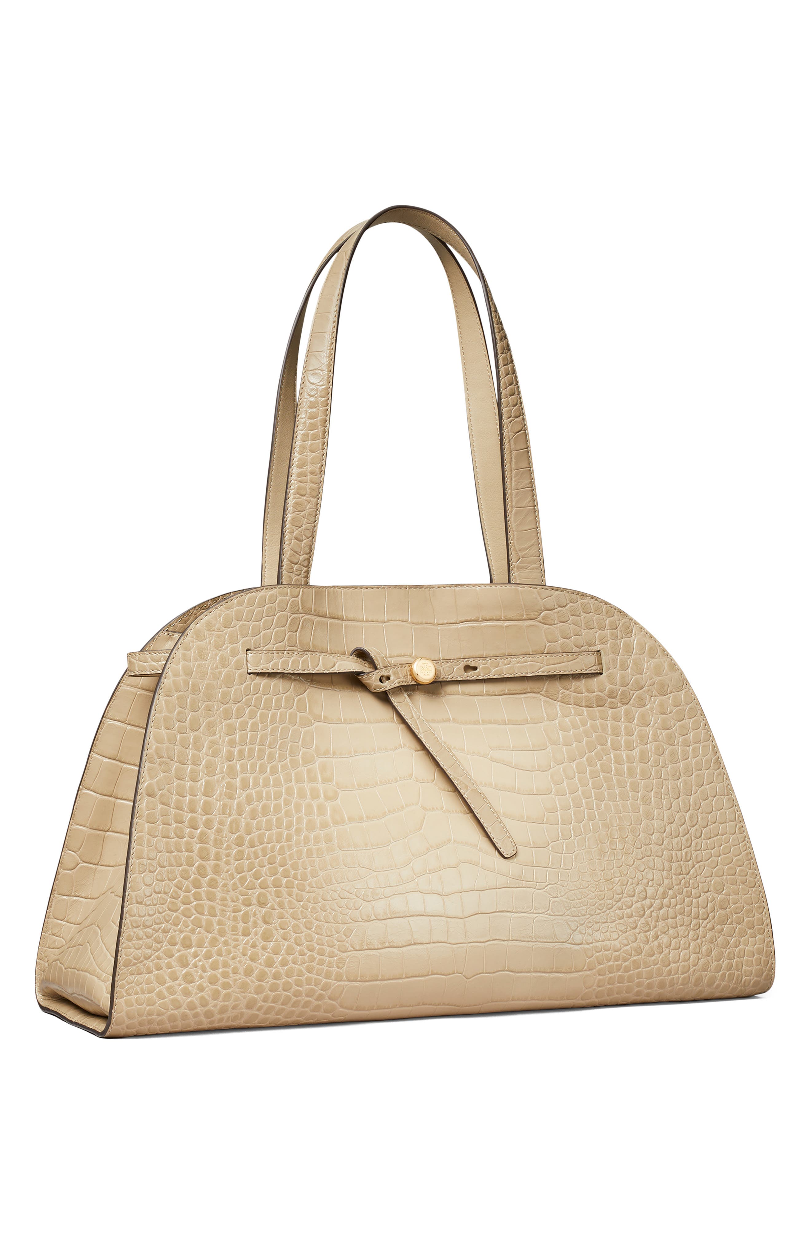 Romy Croc Embossed Leather Bauletto, Alternate, color, GINGER LEAF
