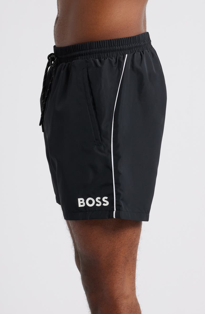 BOSS Starfish Logo Graphic Swim Trunks, Alternate, color, Black