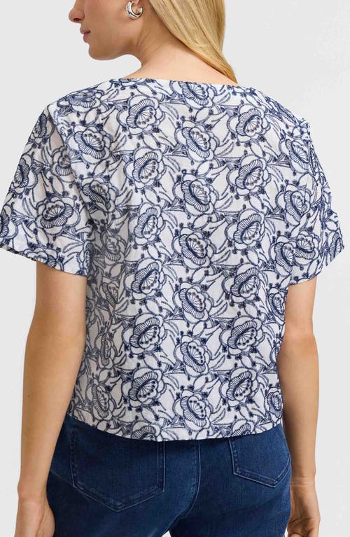 FOXCROFT FOXCROFT ISABEL FLORAL EMBROIDERED COTTON BUTTON-UP TOP 