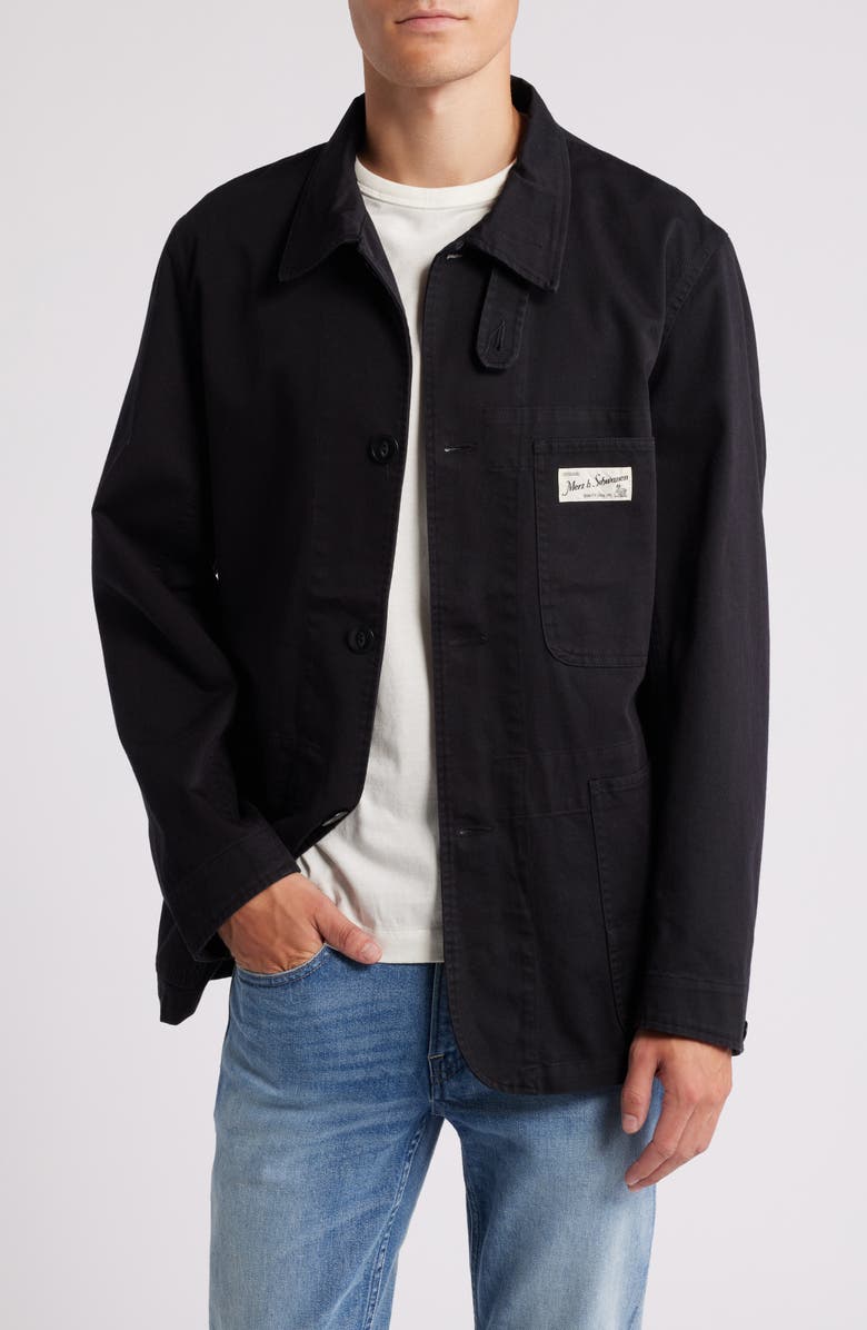 MERZ B SCHWANEN Organic Cotton Workwear Jacket, Main, color, Deep Black