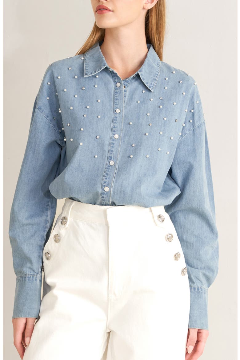 Embellished Chambray Shirt, Alternate, color, LIGHT INDIGO