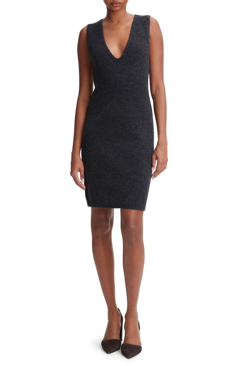 Vince V-Neck Sleeveless Sweater Dress, Main, color, H Charcoal