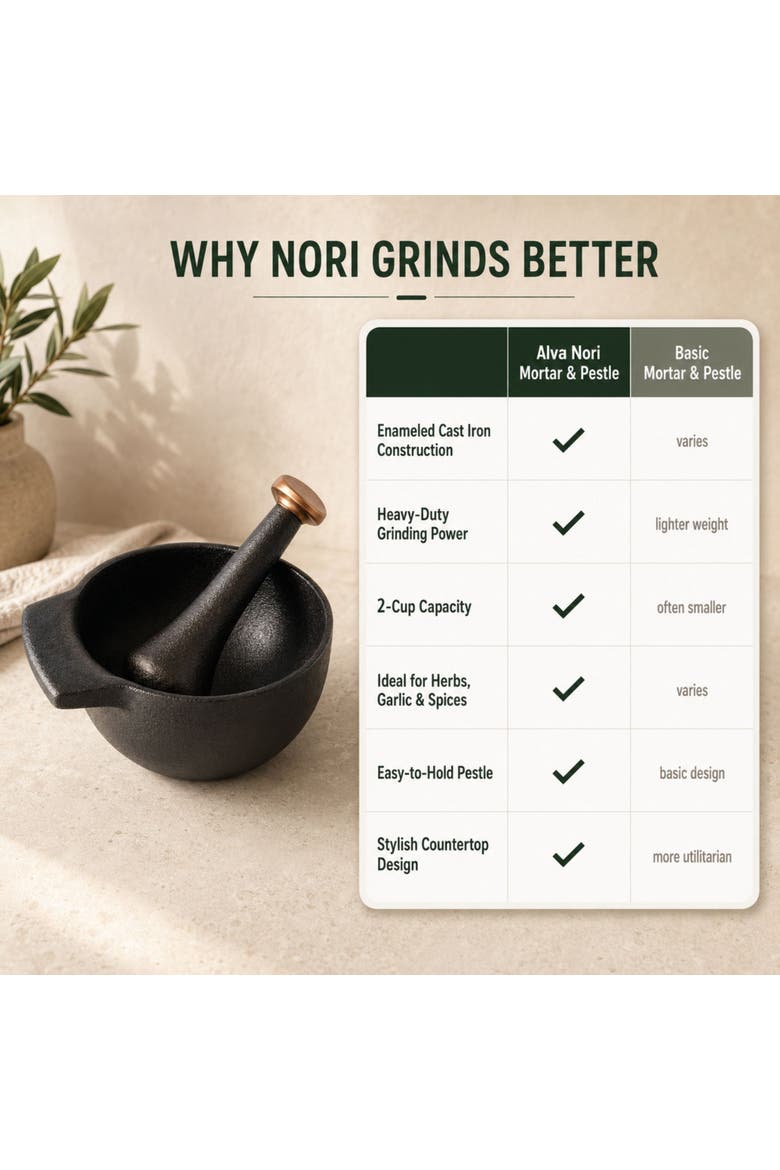 Nori Cast Iron Mortar & Pestle Set, 2-Cup, Alternate, color, Black