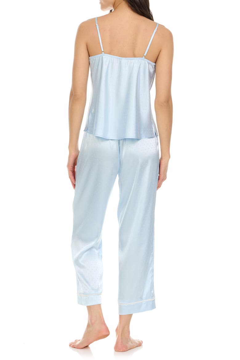 Jamie Pin Dot Satin Capri Pajamas with Faux Pearl Trim, Alternate, color, ICE BLUE