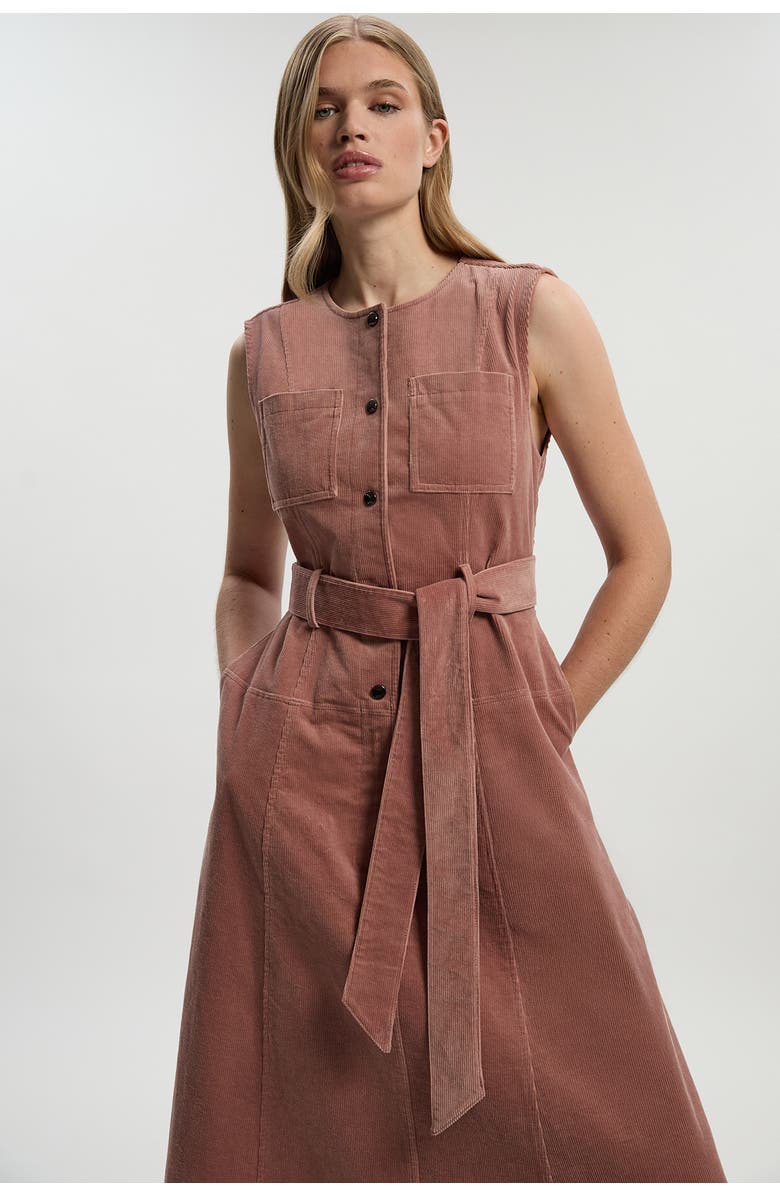 Karen Millen Stretch Cord Belted Midi Dress, Alternate, color, Pink