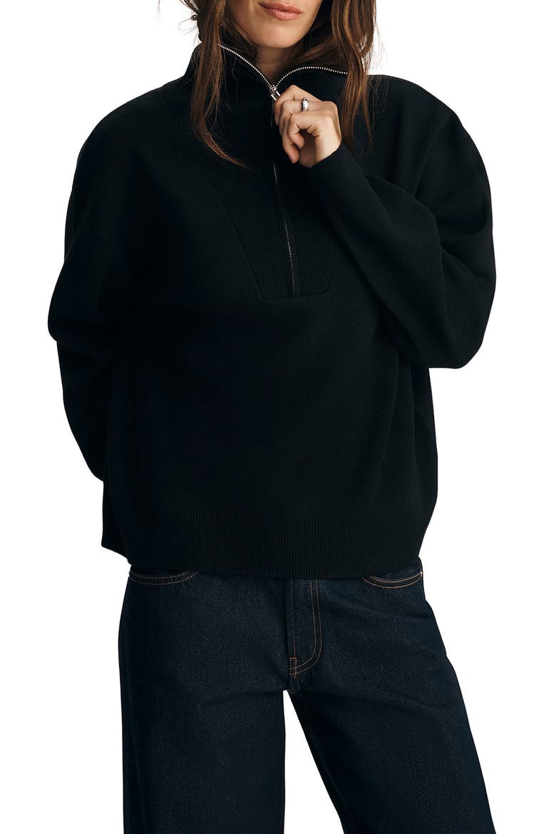 Half Zip Polo Sweater, Main, color, BLACK