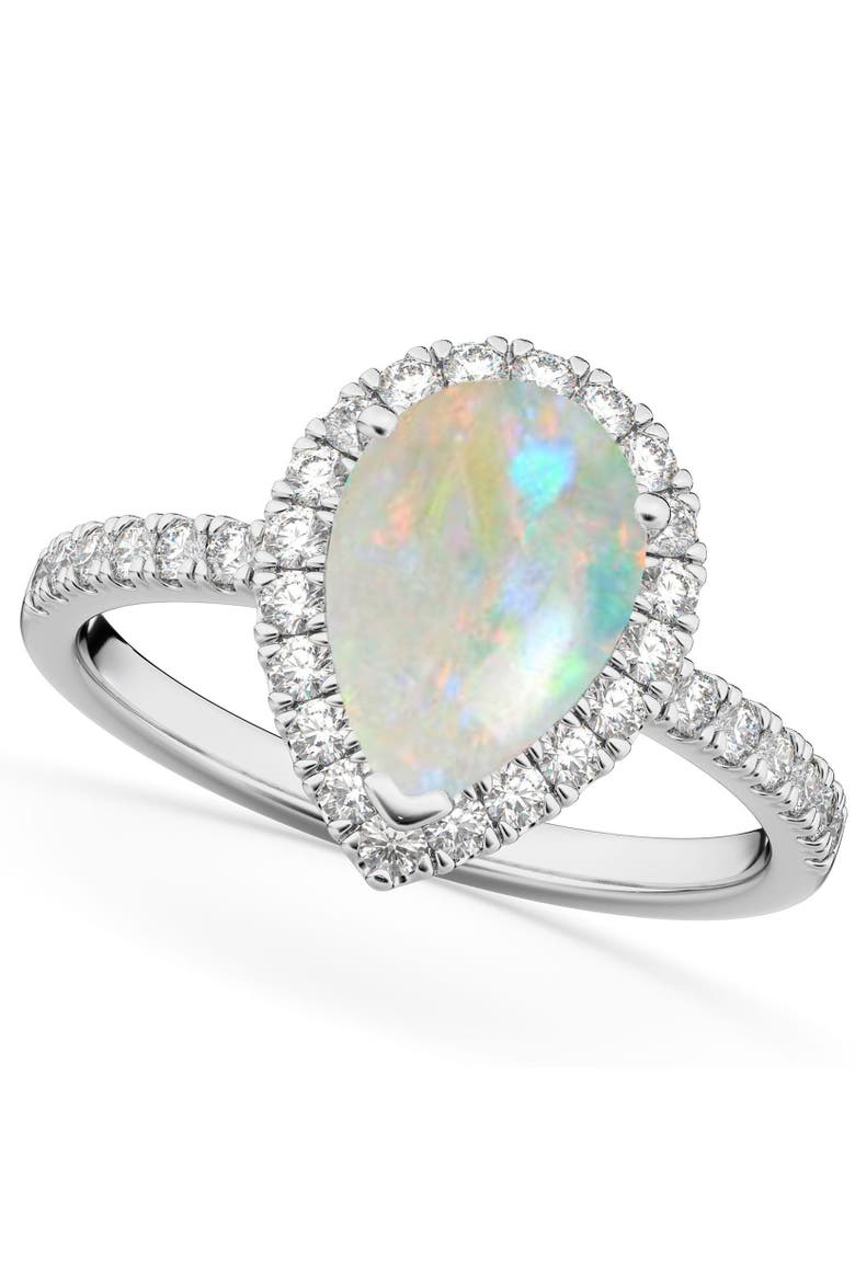 Pear Cut Halo Opal & Diamond Engagement Ring 14K, Main, color, 1.54ct/White Gold