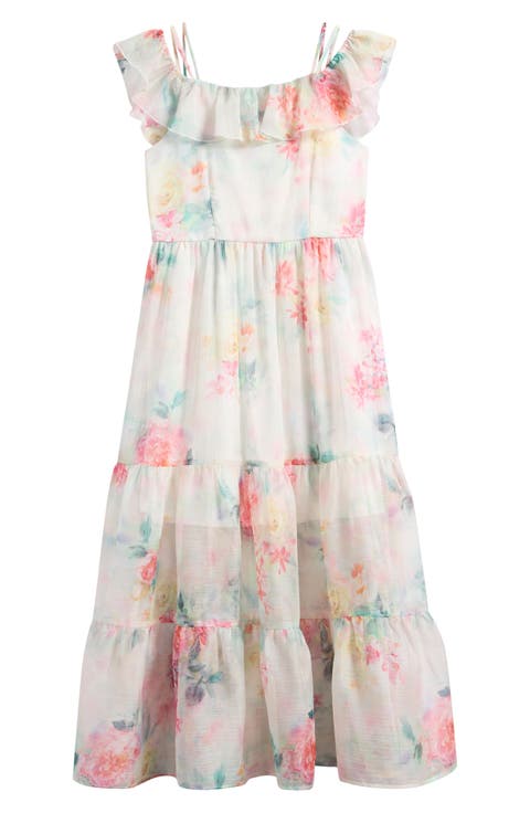 Kids' Print Ruffle Chiffon Maxi Dress (Big Kid)