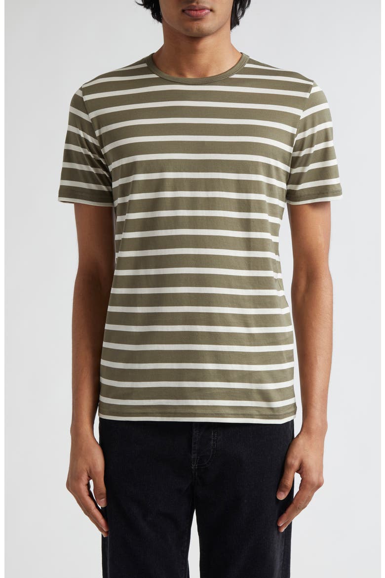Stripe Cotton Crewneck T-Shirt, Main, color, KHAKI/ ECRU BRETON STRIPE