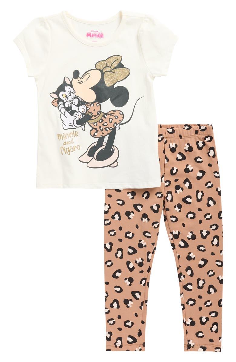 Children's Apparel Network Kids' Minnie & Figaro Graphic T-Shirt & Animal Print Leggings Set, Main, color, Brown