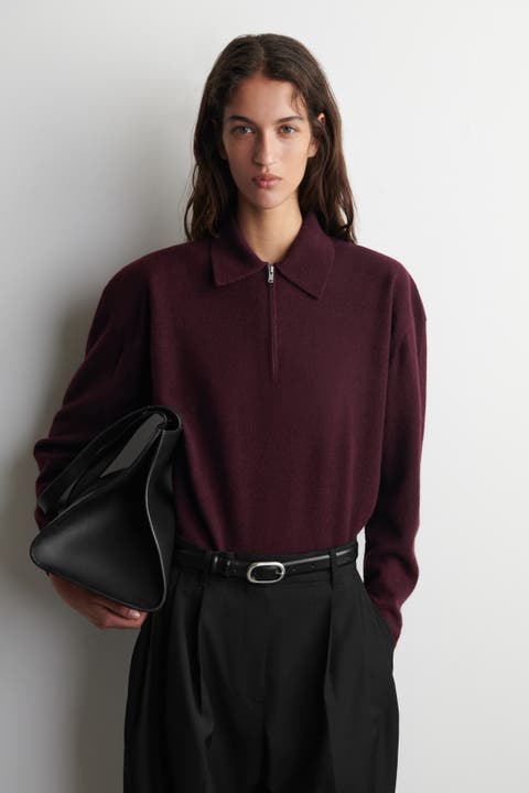 Merino Wool-Yak Zip-Up Polo Shirt