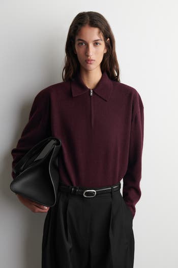 COS Merino Wool-Yak Zip-Up Polo Shirt | Nordstrom