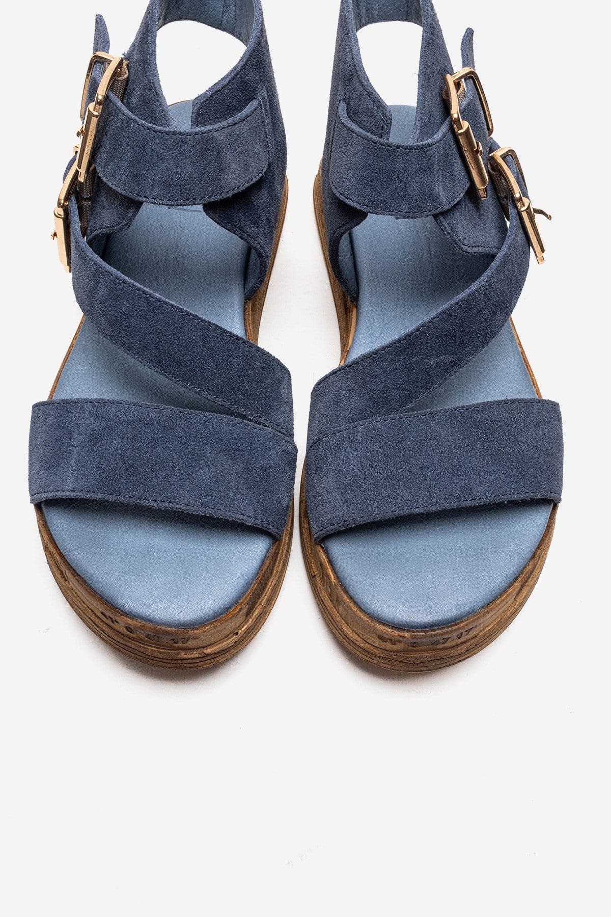 Lorentis Leather Double Buckle Sandal, Alternate, color, Demin Blue Suede