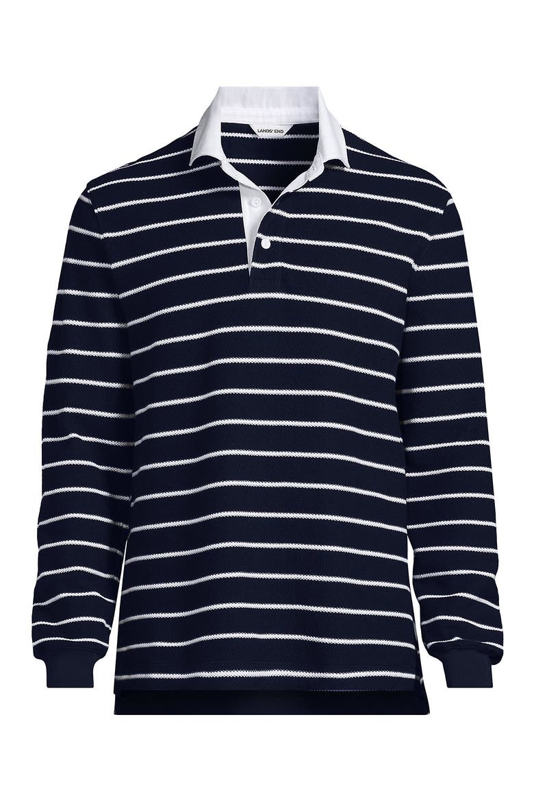 Long Sleeve Honeycomb Pique Rugby, Alternate, color, Radiant Navy Classic Stripe