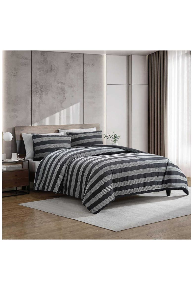 Banded Stripe Grid 3-Piece Comforter Set, Main, color, BLACK/ WHITE