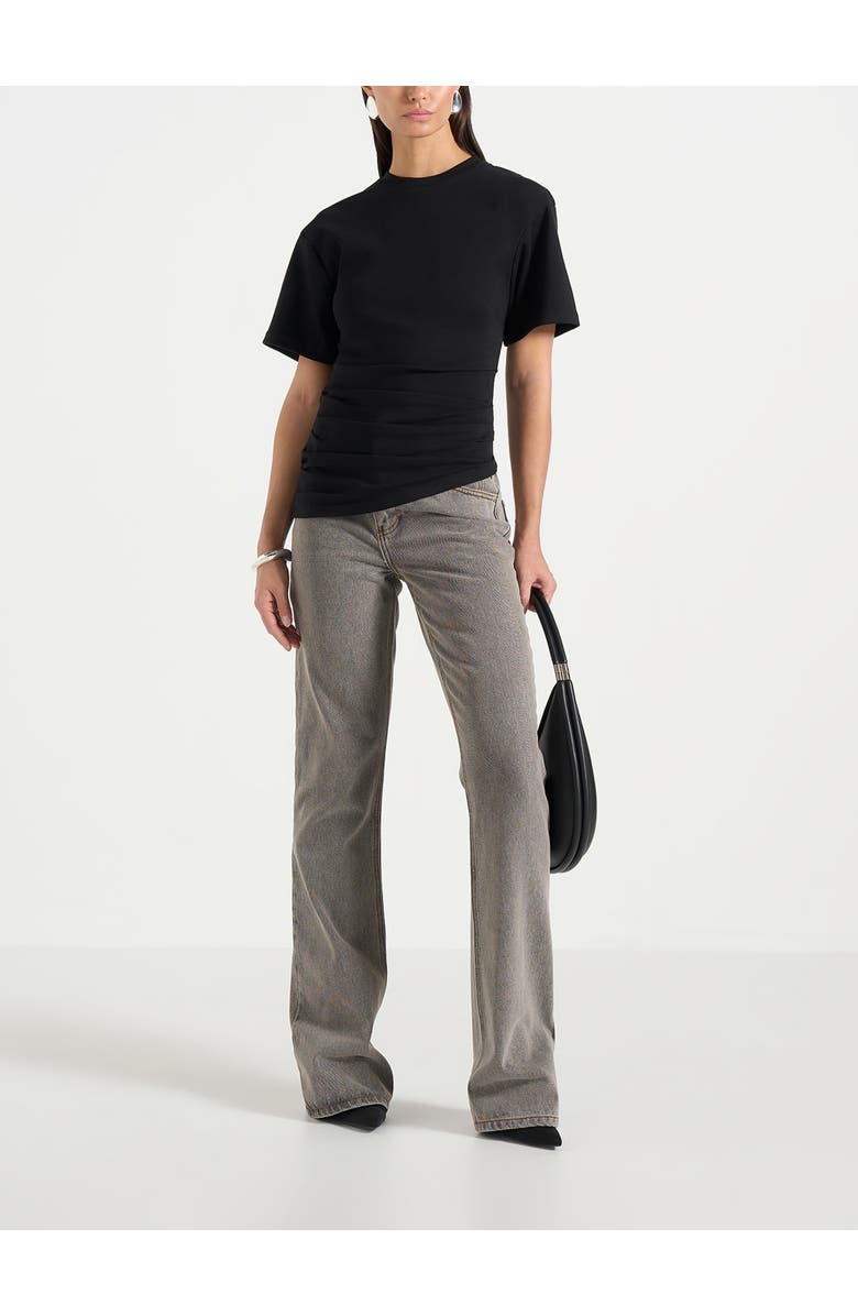 Manière De Voir Pauline Ruched Asymmetric Cotton T-Shirt, Alternate, color, Black