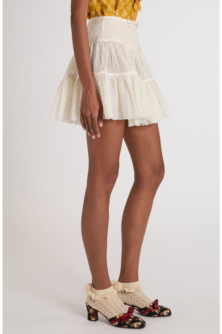 Tiered Daisy Eyelet Cotton Miniskirt, Alternate, color, IVORY