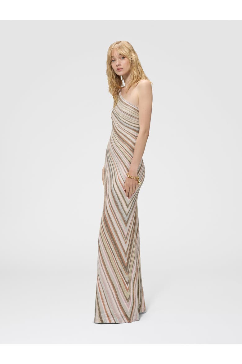 One-shoulder Striped Long Dress With Sequins, Alternate, color, Pink