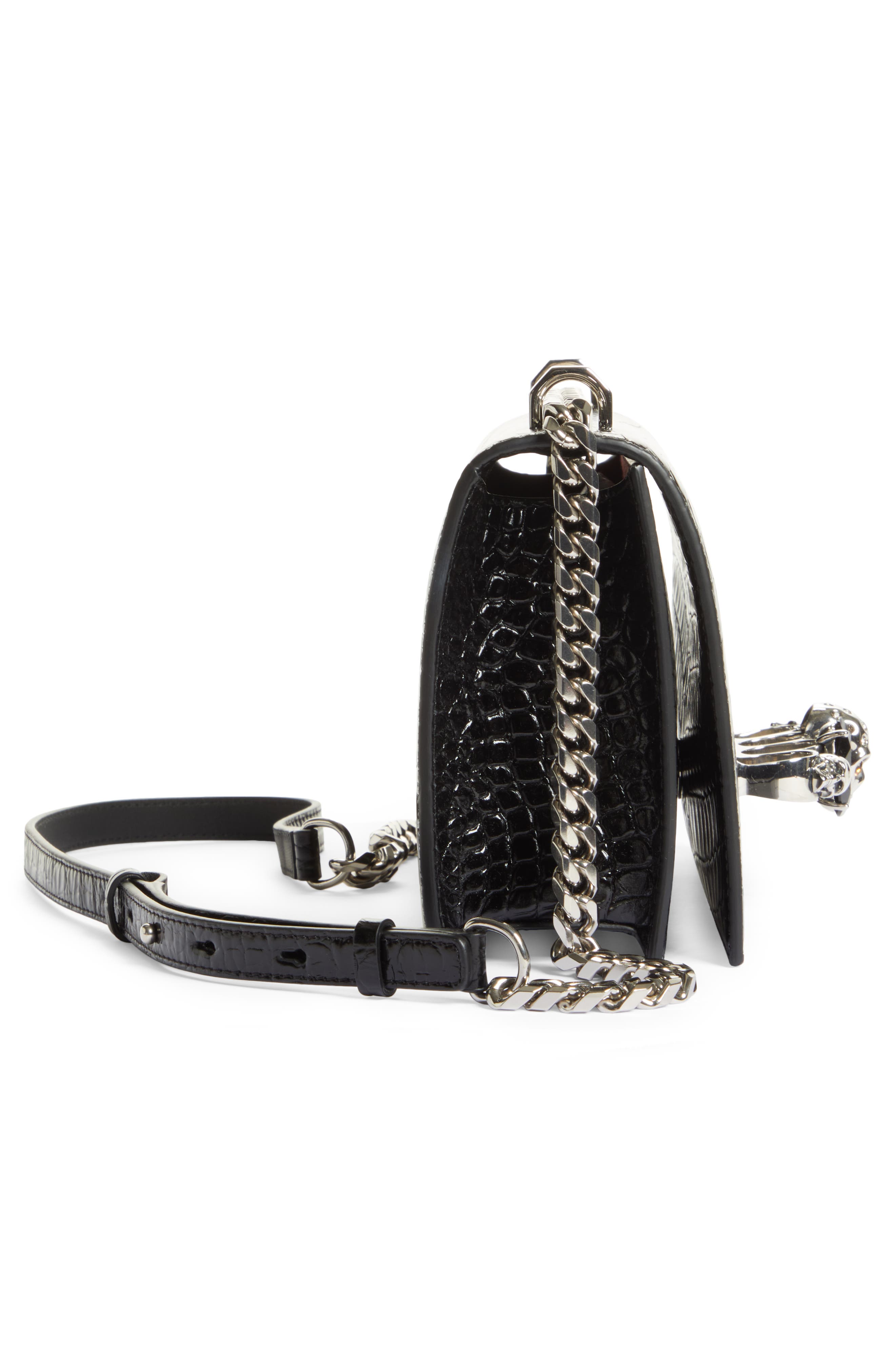 McQueen Alexander McQueen Jewelled Croc Embossed, Alternate, color, Black