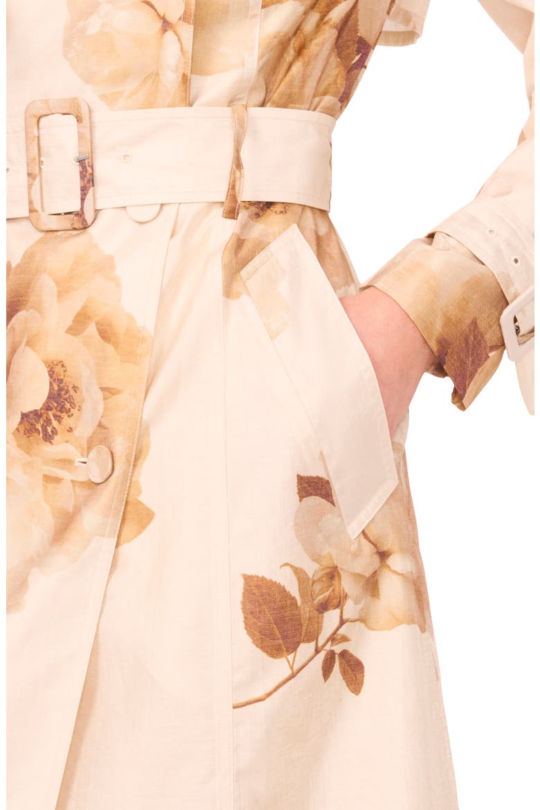 Clara Floral Trench Coat, Alternate, color, BISCOTTI BEIGE