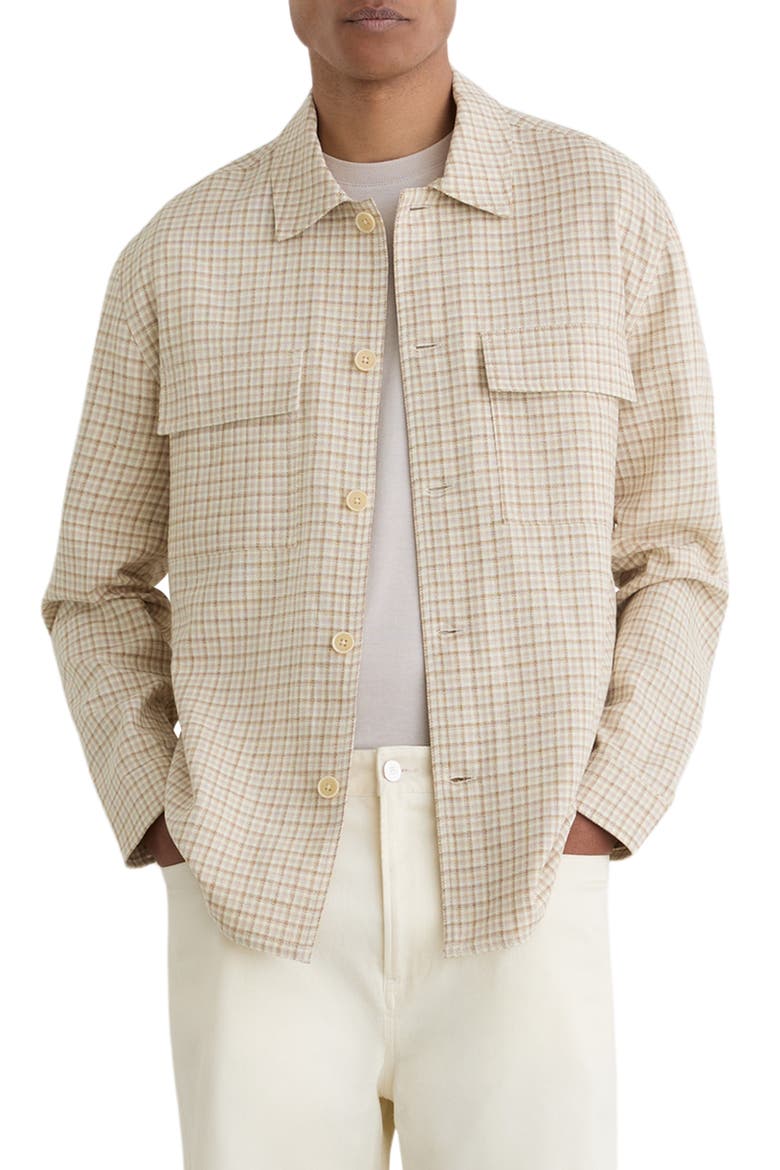 Sever Cotton & Linen Check Overshirt, Main, color, OATMEAL