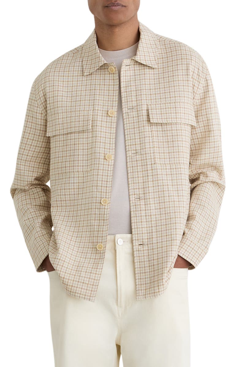 Reiss Sever Cotton & Linen Check Overshirt, Main, color, Oatmeal