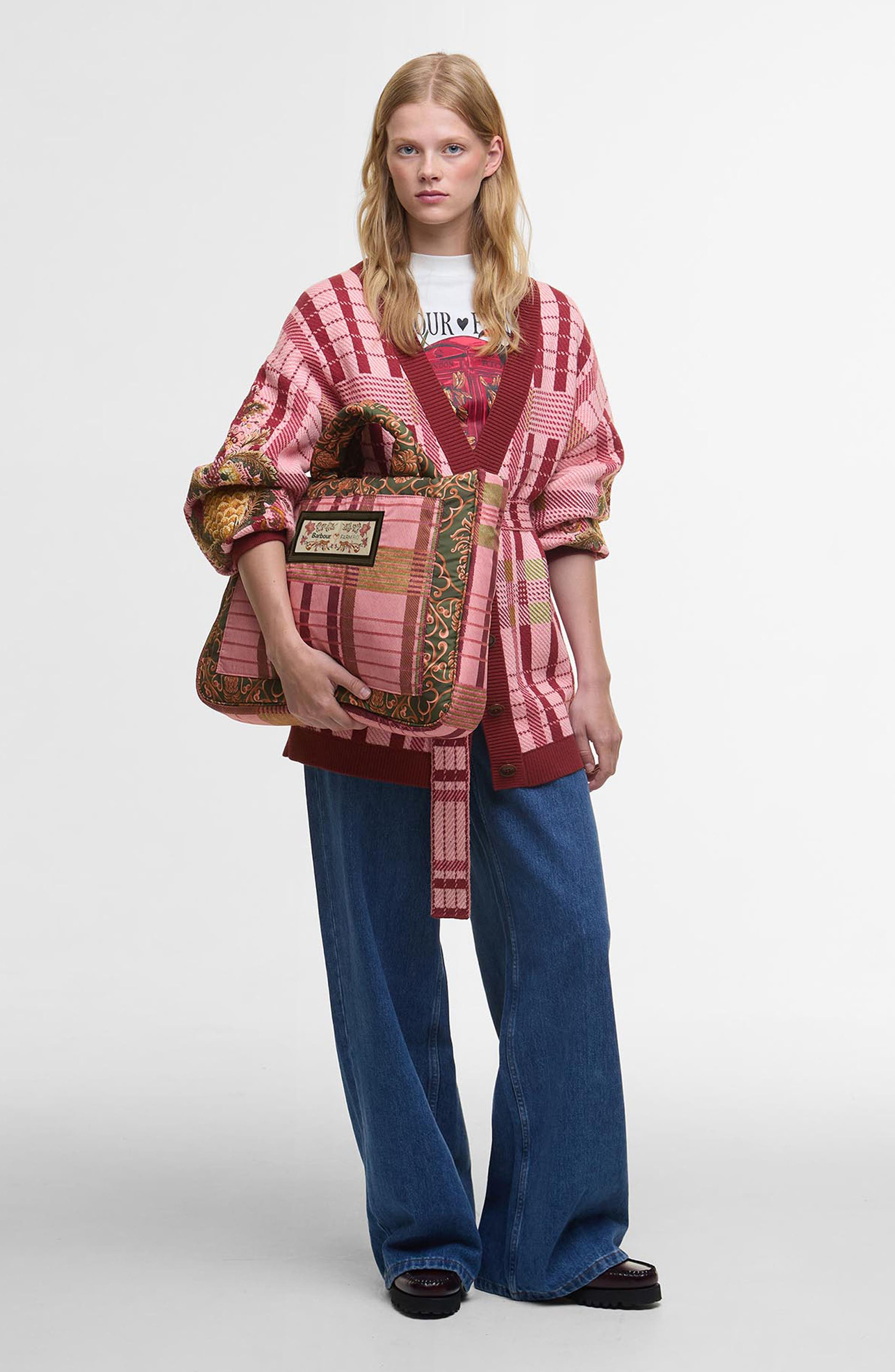 Barbour x FARM Rio Maria Clara Twill Tote, Alternate, color, Pink Tartan