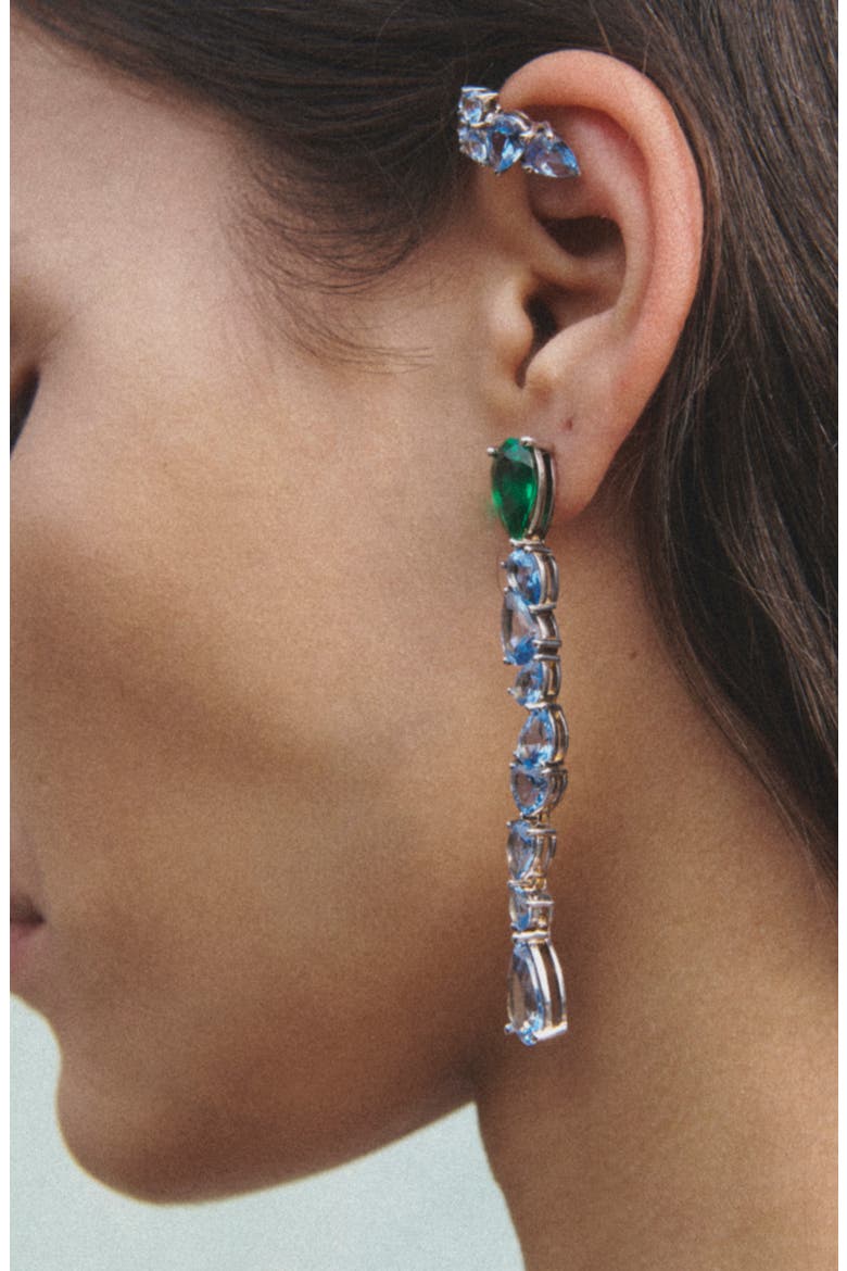 Green Cubic Zirconia & Synthetic Spinel Mismatched Drop Earrings, Alternate, color, BLUE/ GREEN RHODIUM PLATED
