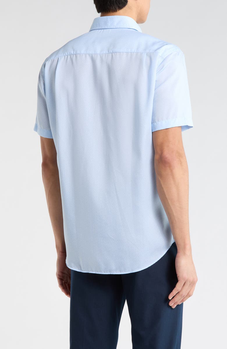 David Donahue Micro Floral Print Short Sleeve Shirt, Alternate, color, Sky/ White