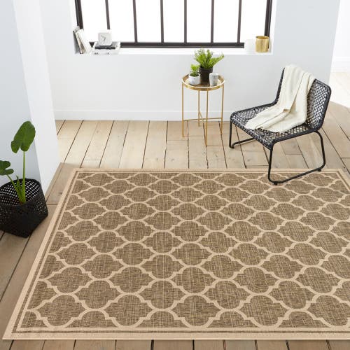 Jonathan Y Trebol Moroccan Trellis Textured Weave Indoor/outdoor Area Rug In Brown/beige