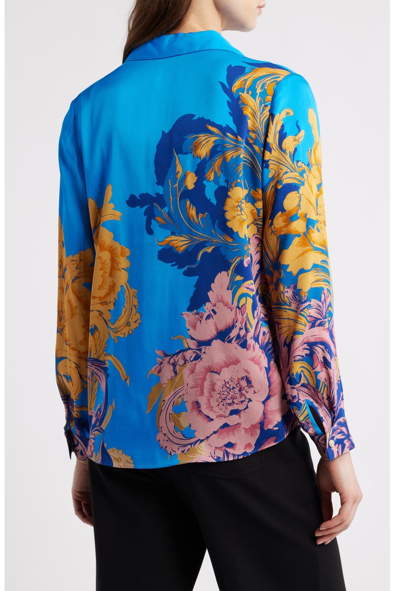 The Madeline Placed Floral Stretch Silk Button-Up Shirt, Alternate, color, RIBBON SCROLL PRINT